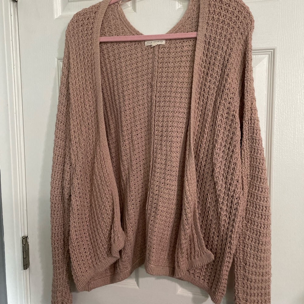 Women’s Dusty Pink Crocheted Slouchy Sweater Cardigan